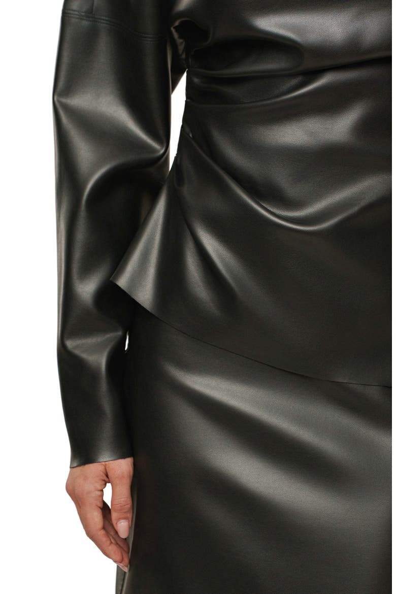 Demi One-Shoulder Faux Leather Top, Alternate, color, BLACK