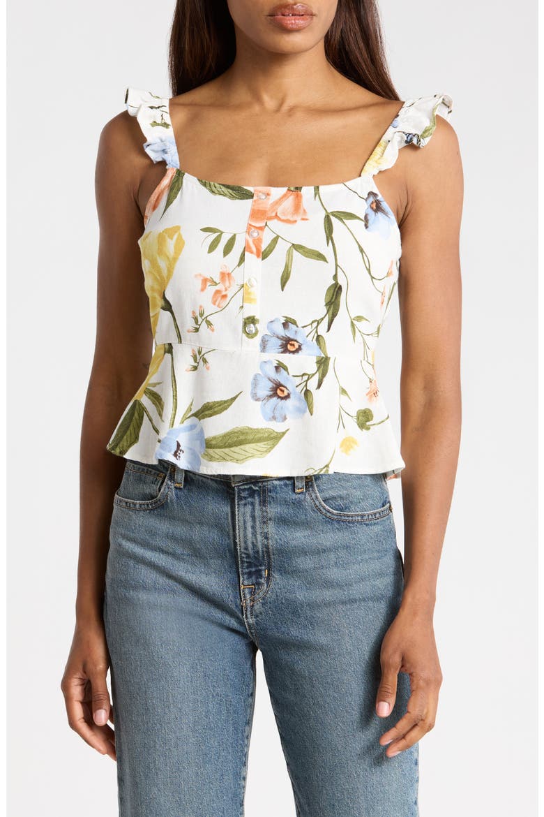 Ruffle Strap Crop Peplum Top, Main, color, WHIMSICAL FLORAL