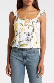 Ellen Tracy Ruffle Strap Crop Peplum Top