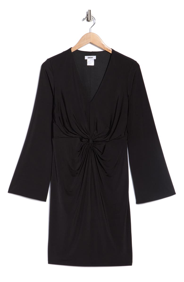 DKNY Knotted Front Long Sleeve Dress, Alternate, color, Black