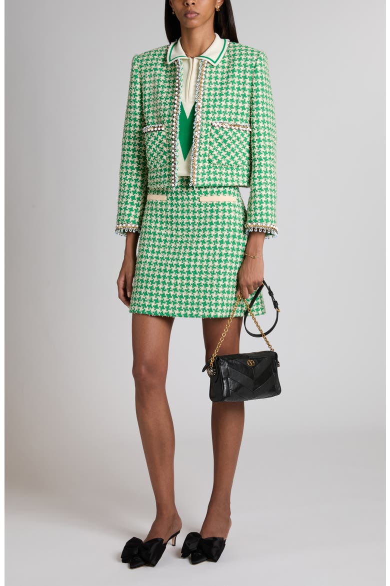 Houndstooth Cotton Blend Tweed Miniskirt, Alternate, color, GREEN