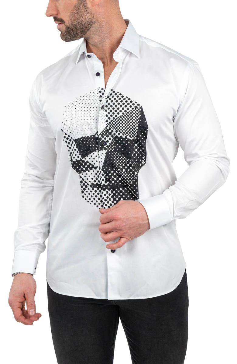 Maceoo Fibonacci Skullpoints Contemporary Fit Button-Up Shirt, Alternate, color, White