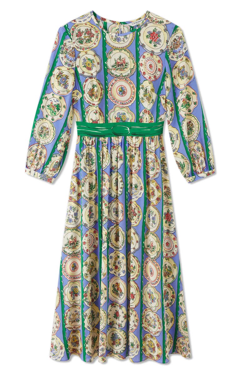 LK Bennett Erica Decorative Plate Print Silk Midi Dress, Alternate, color, 