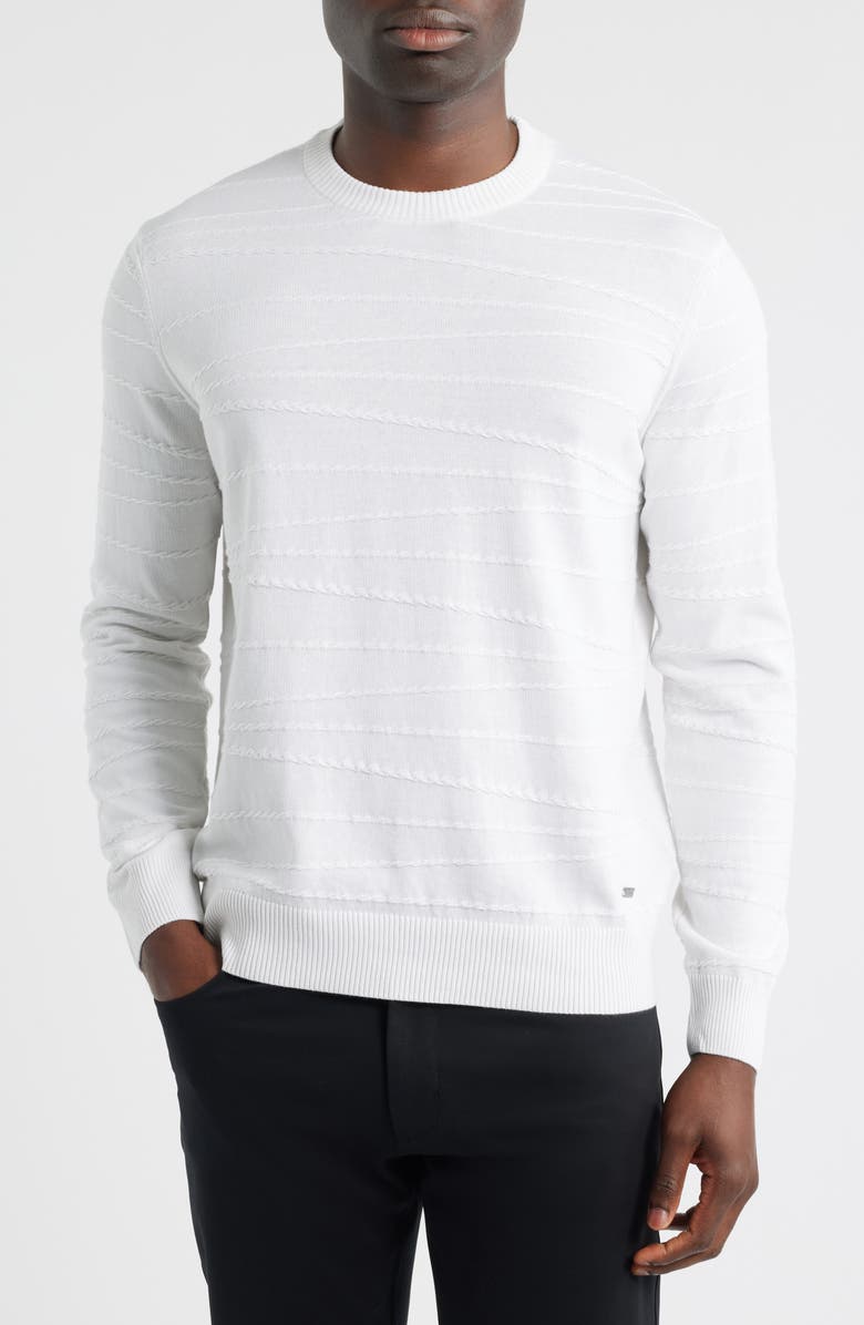 Bugatchi Textured Cotton & Silk Crewneck Sweater, Main, color, Chalk