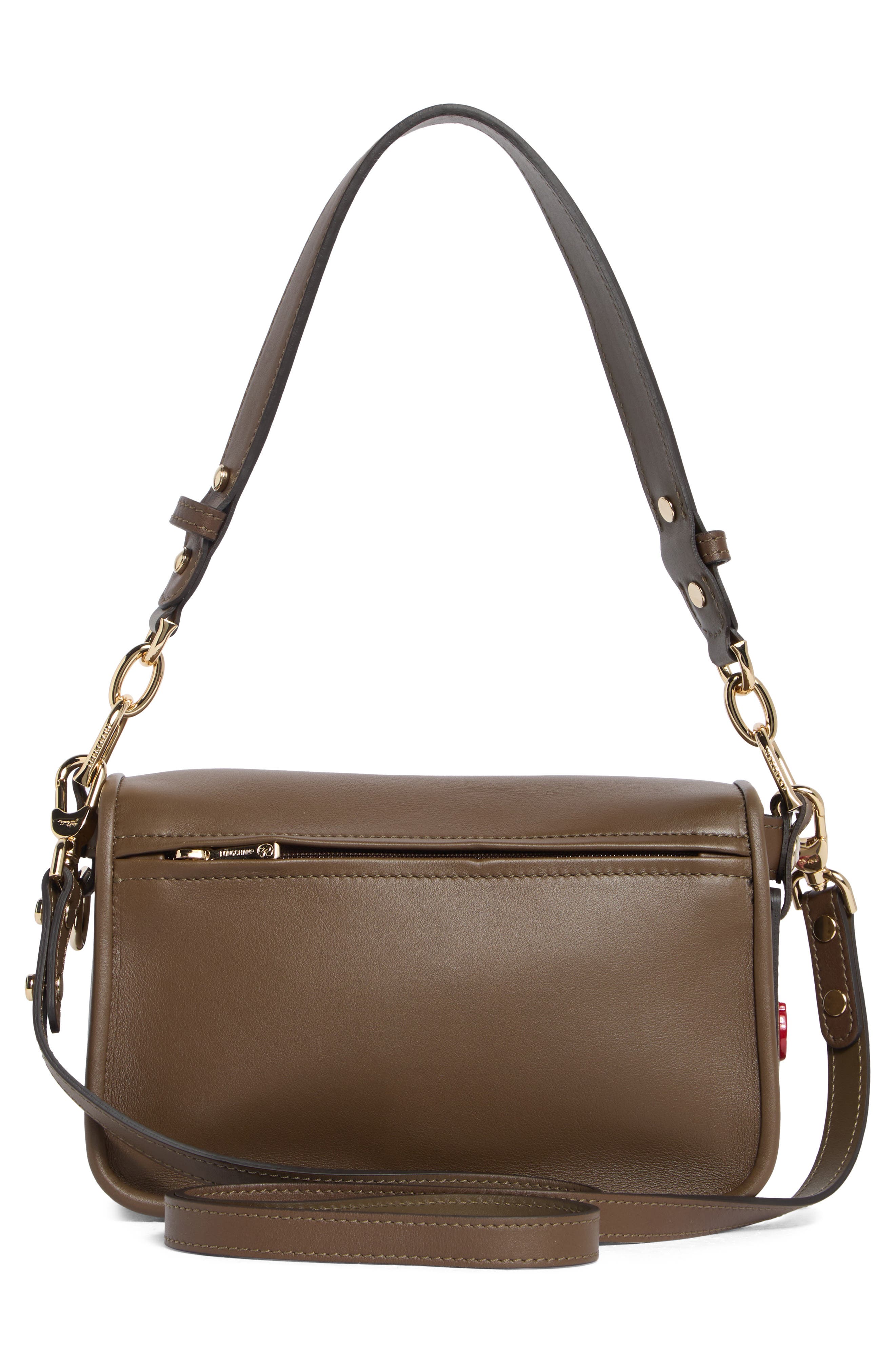 Longchamp Mademoiselle Calfskin Leather Shoulder Bag, Alternate, color, Khaki