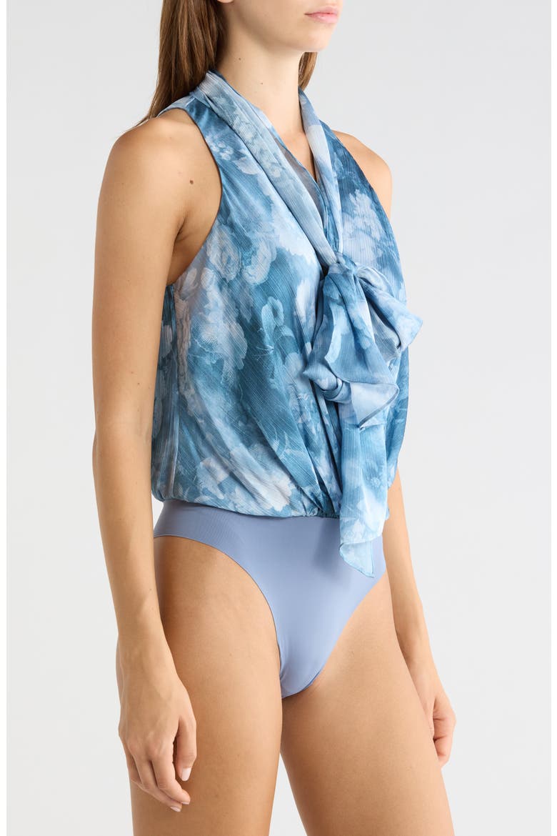 Ichirou Floral Tie Neck Bodysuit, Alternate, color, DSTY BL MLTI CLOUD SOFT FLORAL