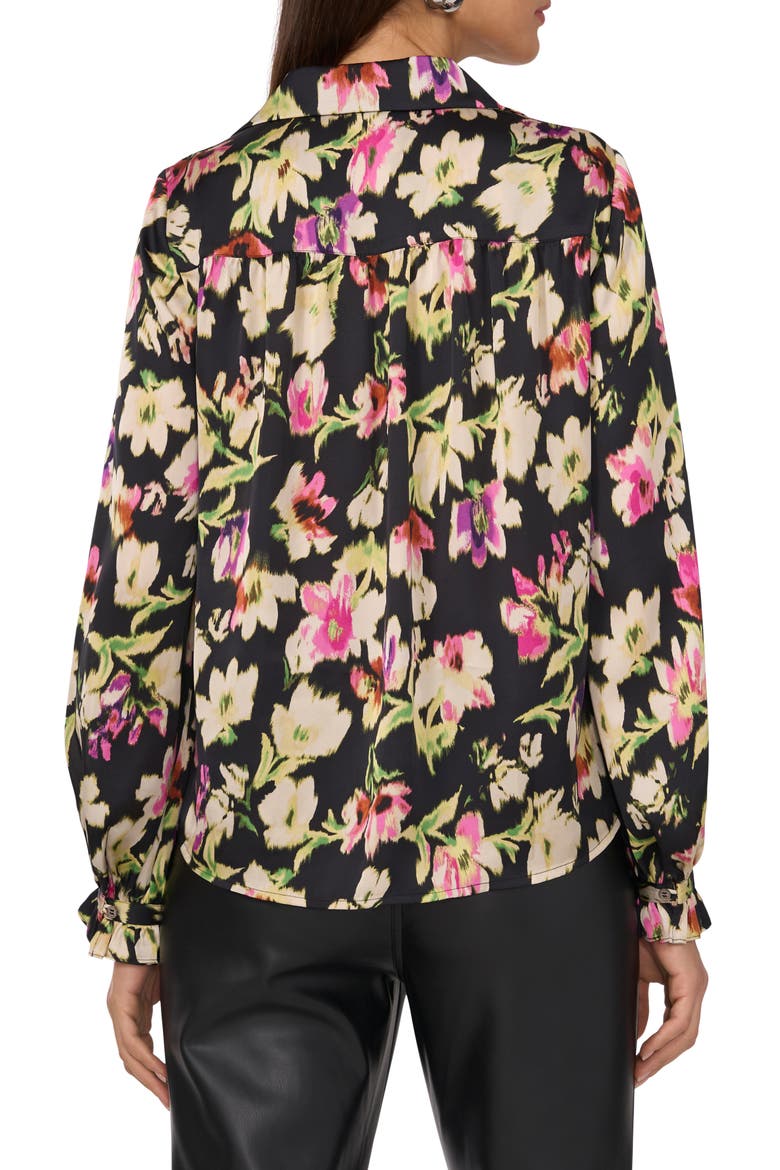 Ruffle Cuff Satin Button-Up Shirt, Alternate, color, RICH BLACK