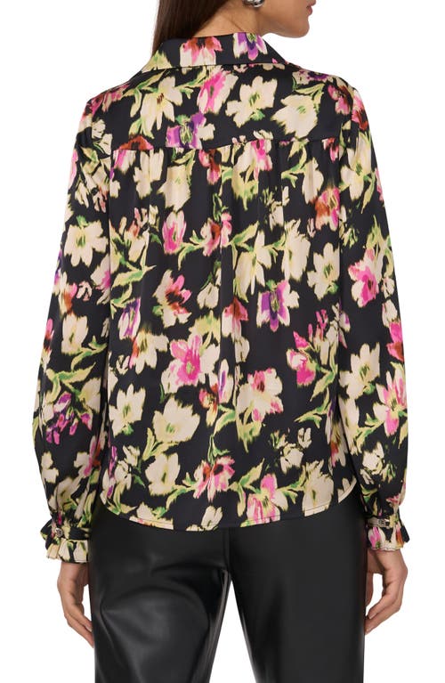 Vince Camuto Ruffle Cuff Satin Button-up Shirt In Black