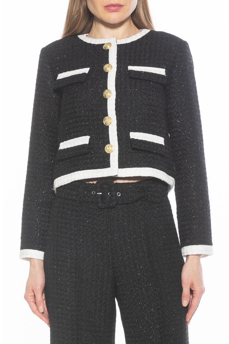 Rose Tweed Jacket, Main, color, BLACK