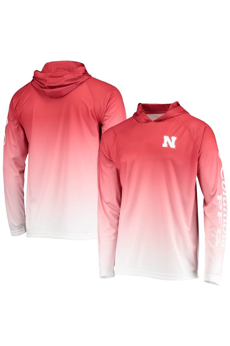 Men's Columbia PFG Scarlet Nebraska Huskers Terminal Tackle Omni-Shade UPF 50 Long Sleeve Hooded Top, Main, color, Scarlet