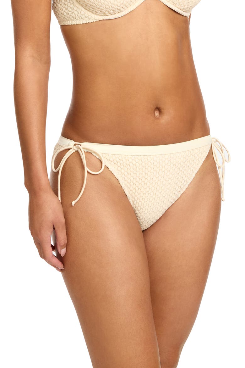 Fishnet Side Tie Bikini Bottoms, Alternate, color, BISQUE