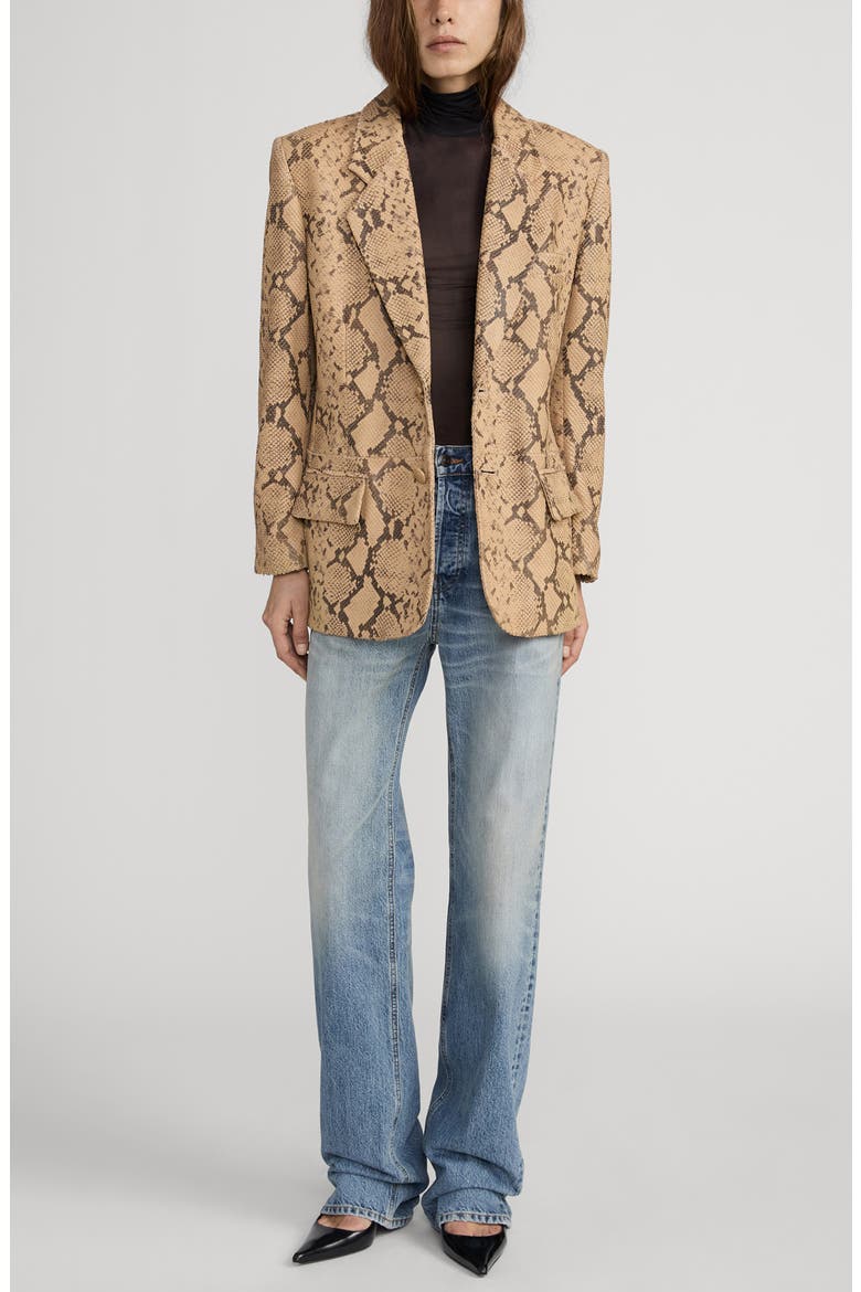 The Snake Print Leather Blazer, Alternate, color, SAND MULTI
