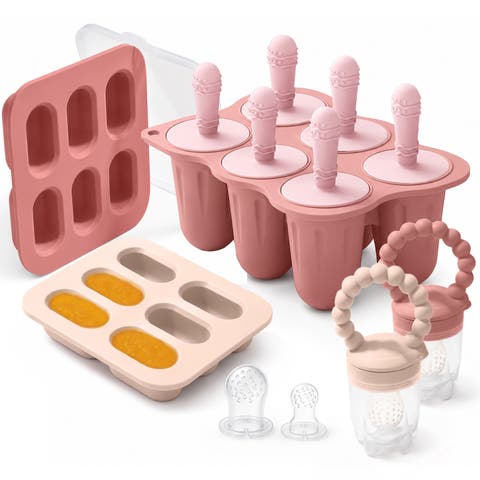 Silicone Baby Popsicle Mold with Fruit Feeders and Freezer Tray, BPA Free, Dishwasher Safe, Freezer Safe