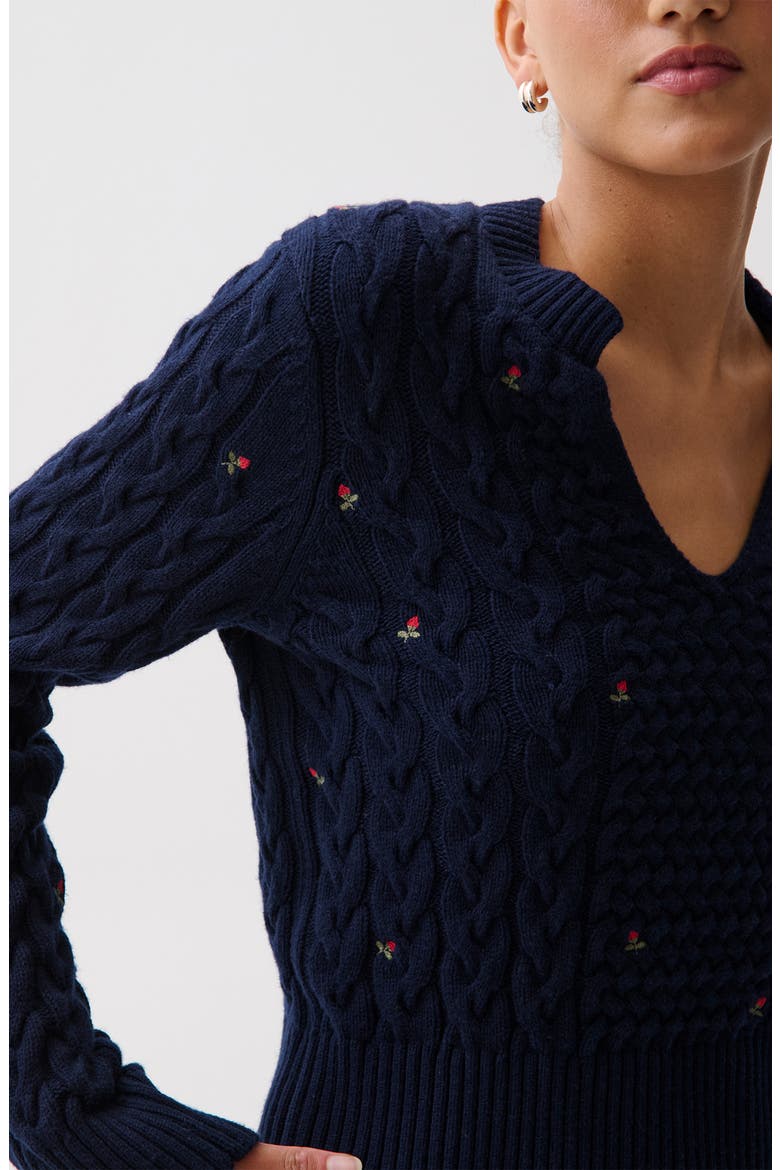 Shana Embroidered Cable Knit Sweater, Alternate, color, SOFT NIGHT