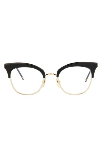 Shop Thom Browne Novelty 51mm Cat Eye Optical Glasses In Gold Black Transparent