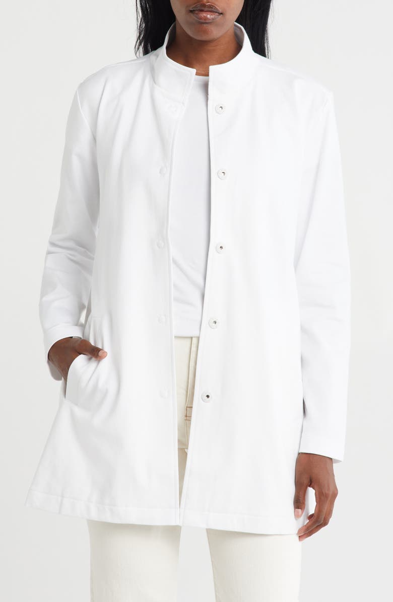 Eileen Fisher Organic Cotton Blend Stand Collar Long Jacket, Main, color,