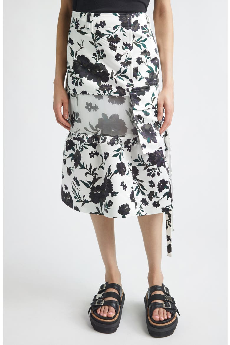 Mixed Media Floral Midi Skirt, Main, color, WHITE