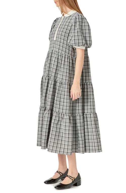 ENGLISH FACTORY ENGLISH FACTORY PLAID TIERED MIDI SHIRTDRESS