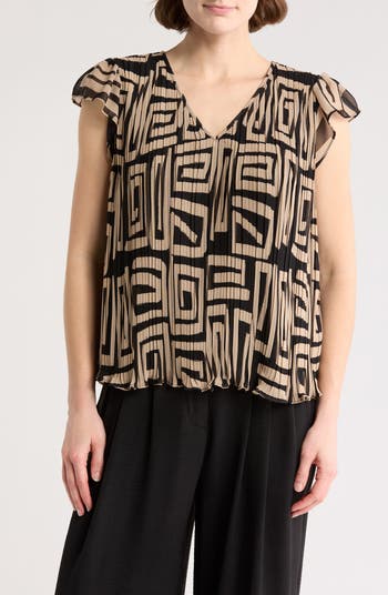 ADRIANNA PAPELL Womens Black Embellished Flutter Capelet Sleeves V Neck Evening Top
