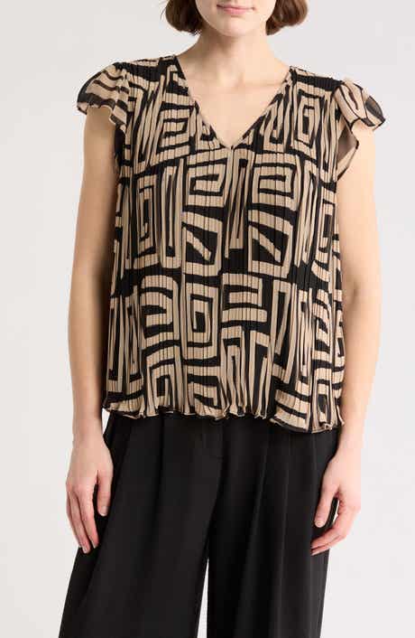 Adrianna Papell V-Neck Flutter Sleeve Chiffon Top