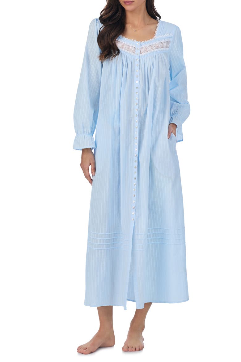 Long Sleeve Cotton Dobby Nightgown, Alternate, color, BLUE