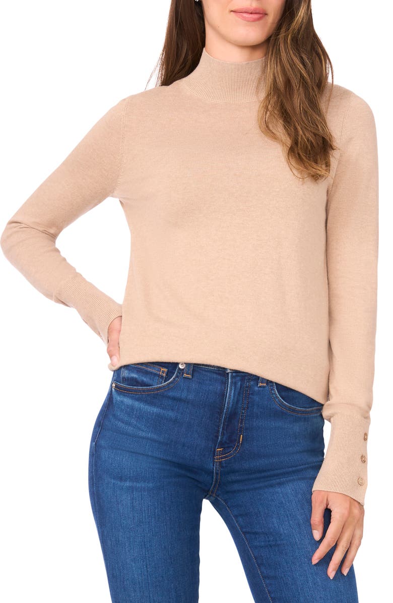 Halogen<sup>®</sup> Button Cuff Turtleneck Sweater, Main, color, Nomad Camel