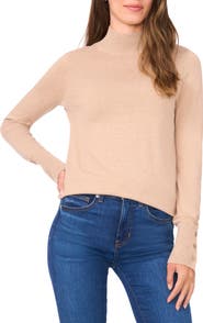 Halogen® Button Cuff Turtleneck Sweater