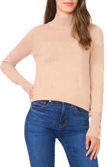 Halogen® Button Cuff Turtleneck Sweater