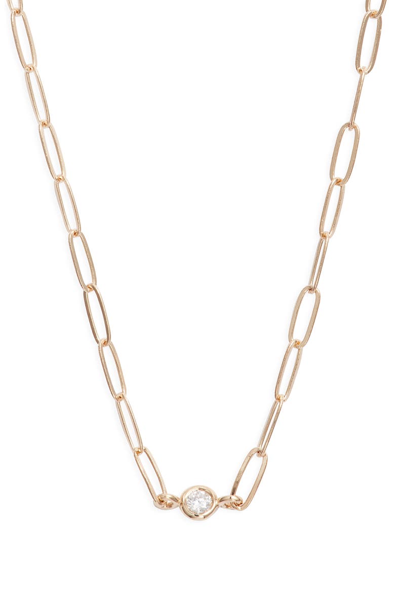 Classique Birthstone Paper Clip Chain Necklace, Main, color, CLEAR / 0.03 CTW