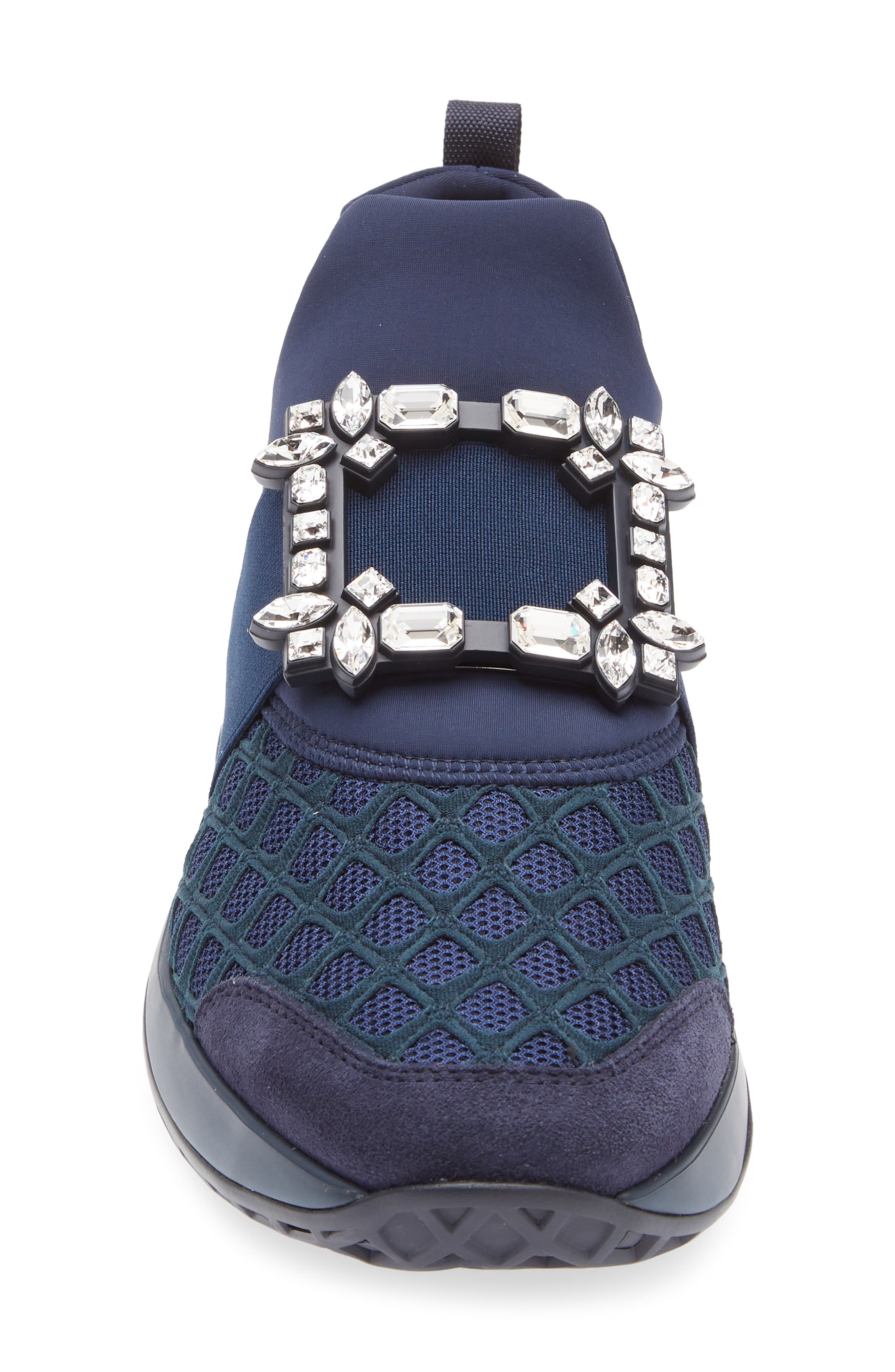 Roger Vivier Viv Crystal Buckle Slip-On Sneaker, Alternate, color, Blue Chiaro
