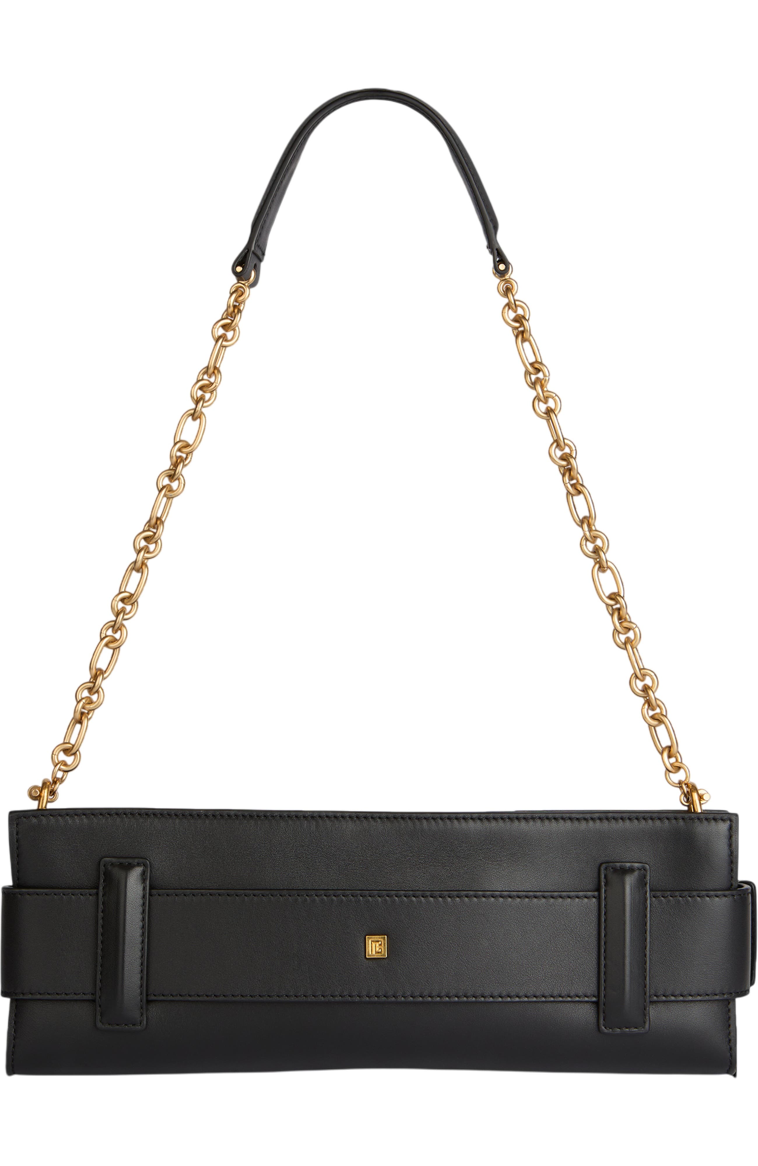 Balmain Anthem smooth leather clutch, Alternate, color, Black