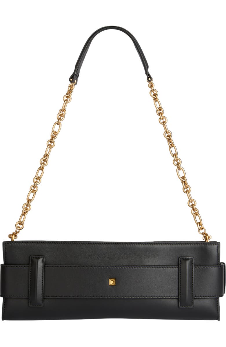 Balmain Anthem smooth leather clutch, Alternate, color, Black