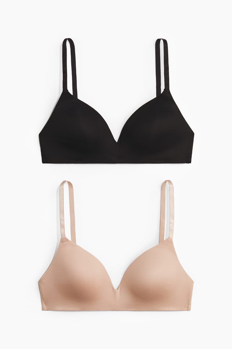 2-pack Microfiber Soft-cup Bras, Alternate, color, Beige/black