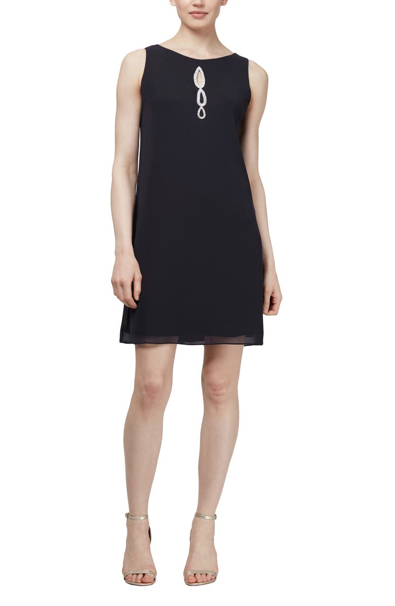 SL FASHIONS Two-Piece Cape Cocktail Dress, Alternate, color, Black