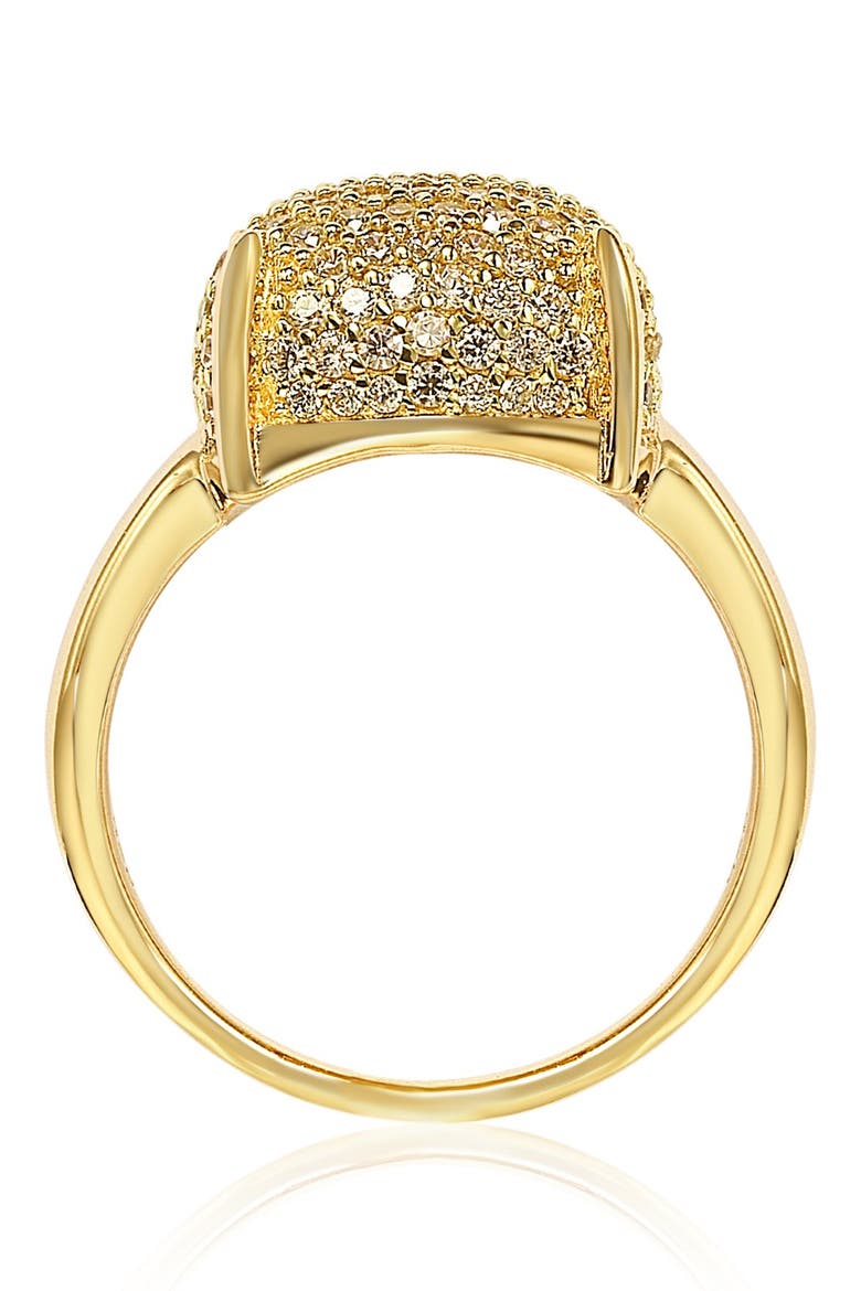 Yellow-Tone Sterling Silver Prong Set Cushion Shape Pave CZ Ring, Alternate, color, YELLOW