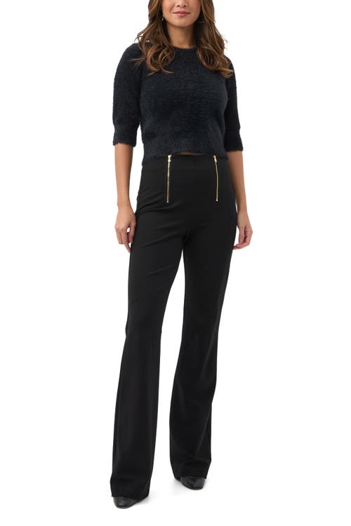 Trina Turk Maliah Fuzzy Elbow Sleeve Sweater In Black