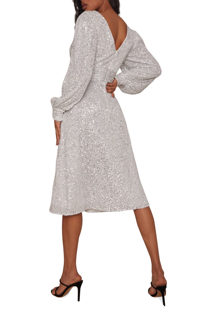 Chi Chi London V-Neck Sequin Long Sleeve Midi Dress, Alternate, color,