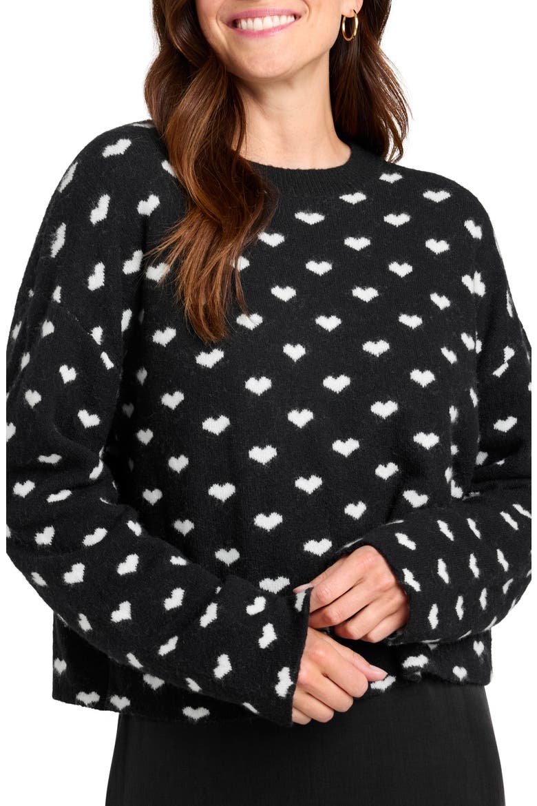 Lolly Hearts Jacquard Crewneck Sweater, Main, color, BLACK/ SNOW HEATHER