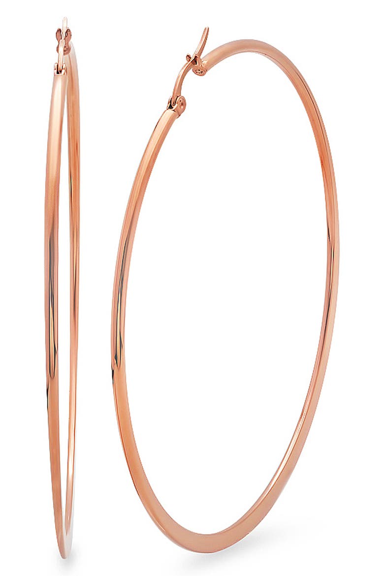 18k Rose Gold Plated Hoop Earrings, Main, color, ROSE GOLD