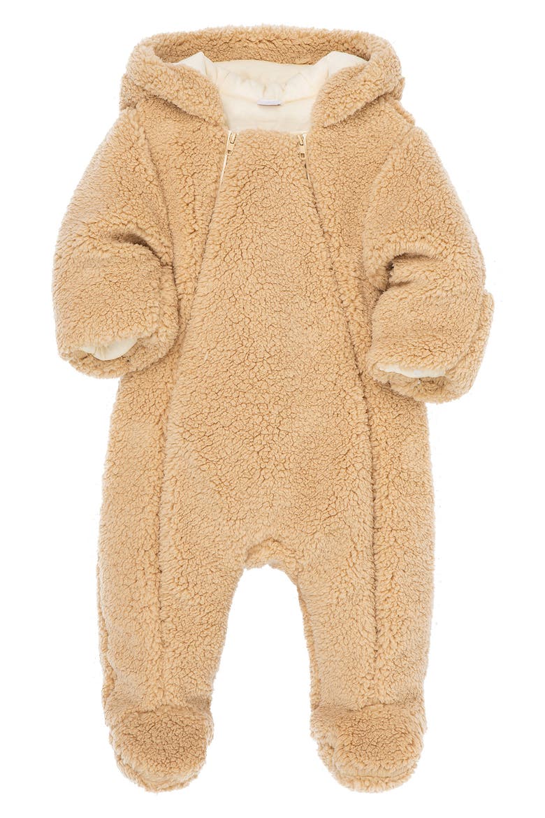 Kids' Faux Shearling Bear Pramsuit, Alternate, color, TAN