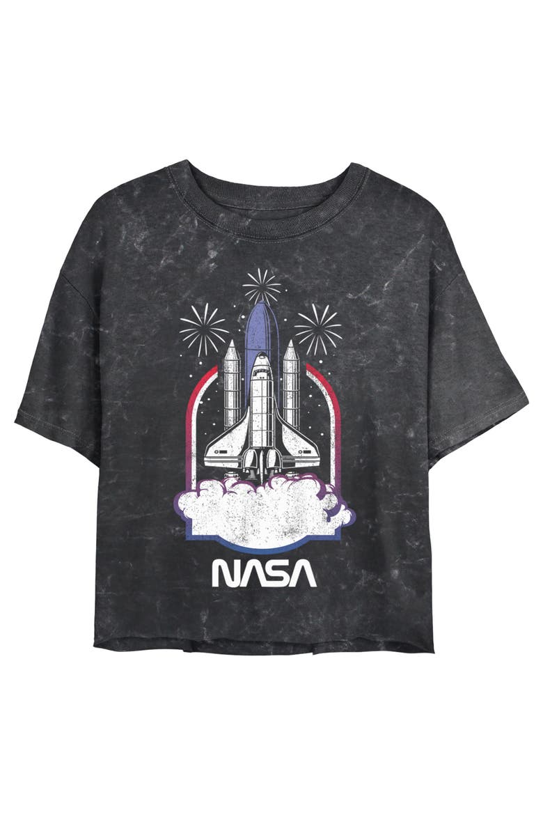 Juniors NASA Distressed Space Shuttle Launch T Shirt, Main, color, Black