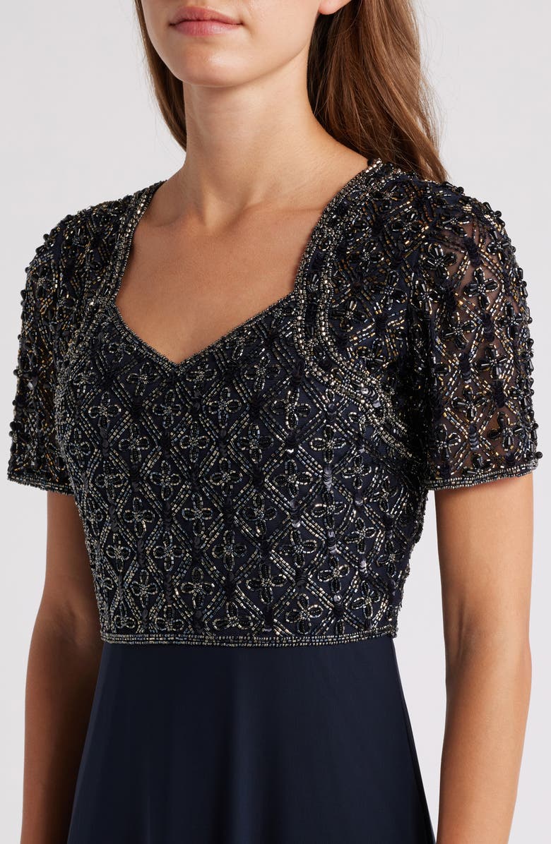 Pisarro Nights Beaded Bodice Chiffon Gown, Alternate, color, 