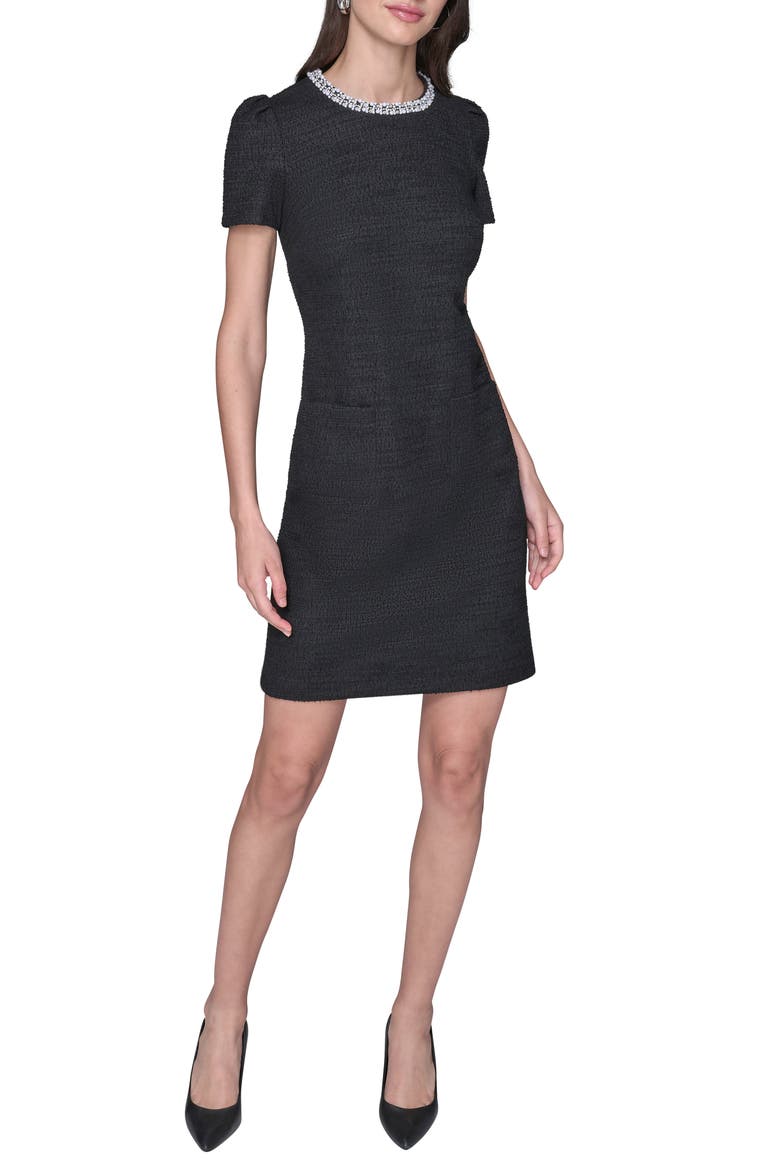 Embellished Tweed Knit Sheath Dress, Main, color, BLACK
