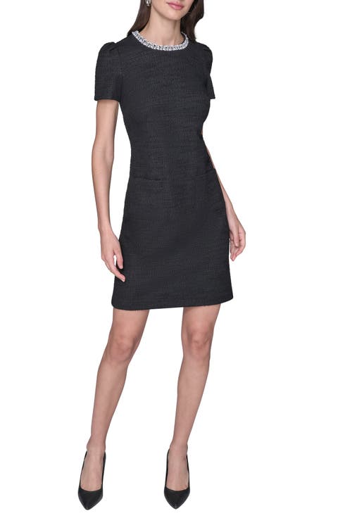 Embellished Tweed Knit Sheath Dress