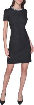 KARL LAGERFELD PARIS Embellished Tweed Knit Sheath Dress