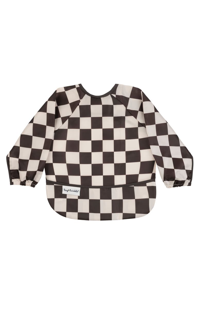 Tiny Twinkle Mess-Proof/Waterproof Long-Sleeve Baby Bib, Main, color, Checkers Black
