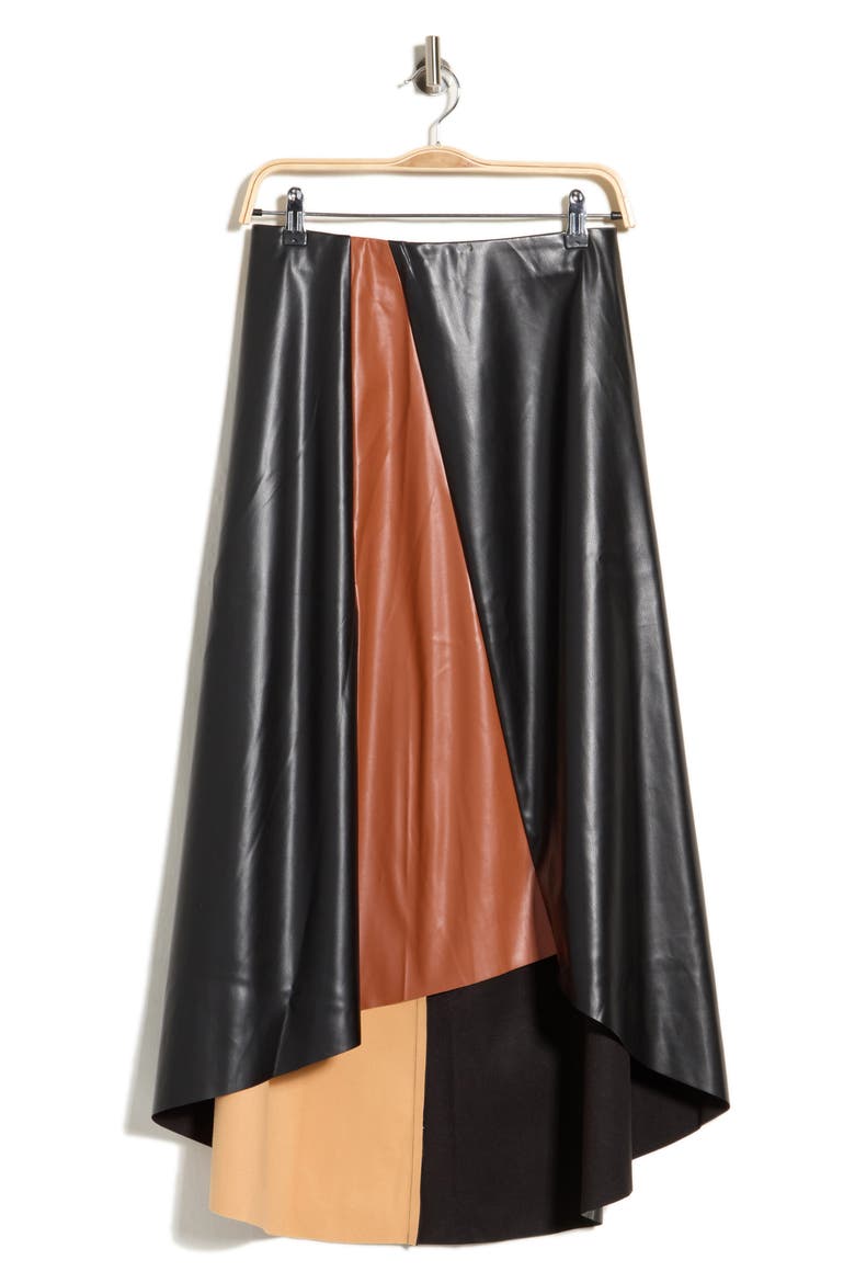 Paneled Faux Leather Midi Skirt, Alternate, color, BLACK