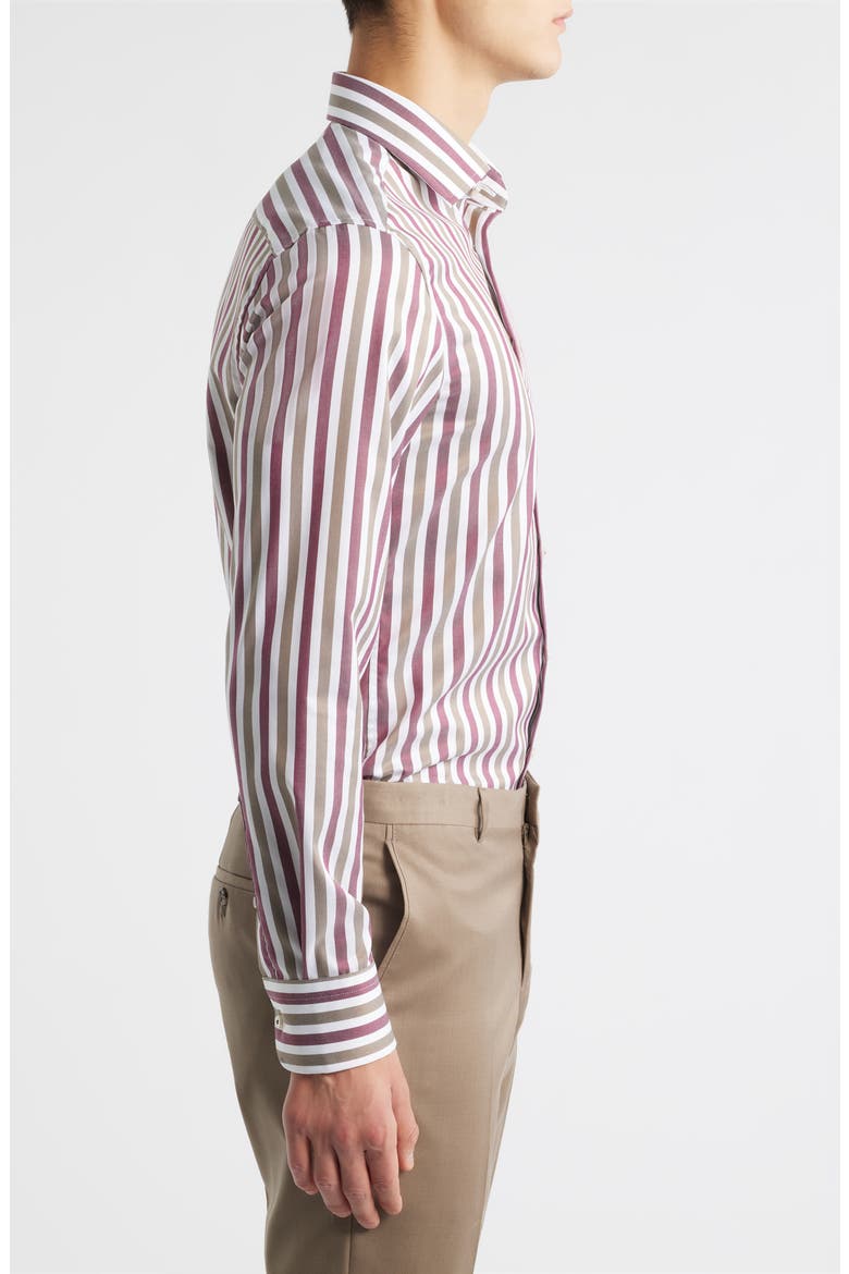 Slim Fit Stripe Non-Iron Cotton Twill Dress Shirt, Alternate, color, RED GREY