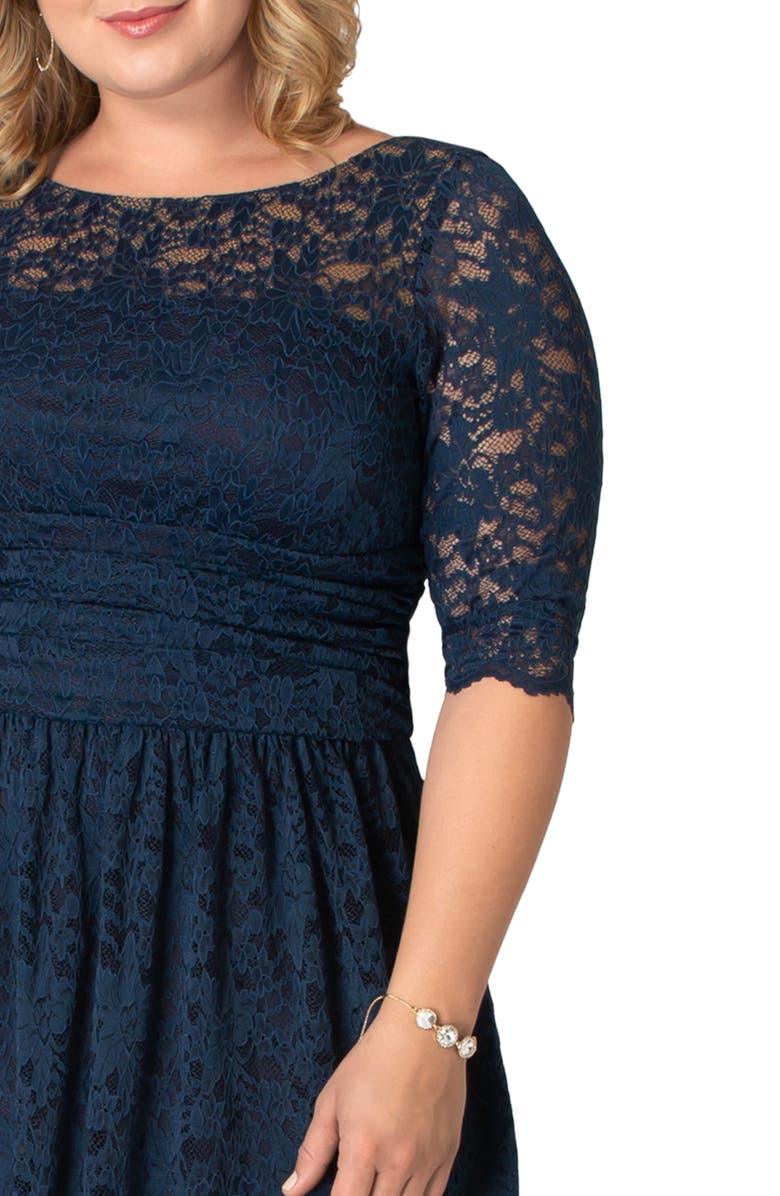 Kiyonna Luna Lace A-Line Dress, Alternate, color, Indigo Blue