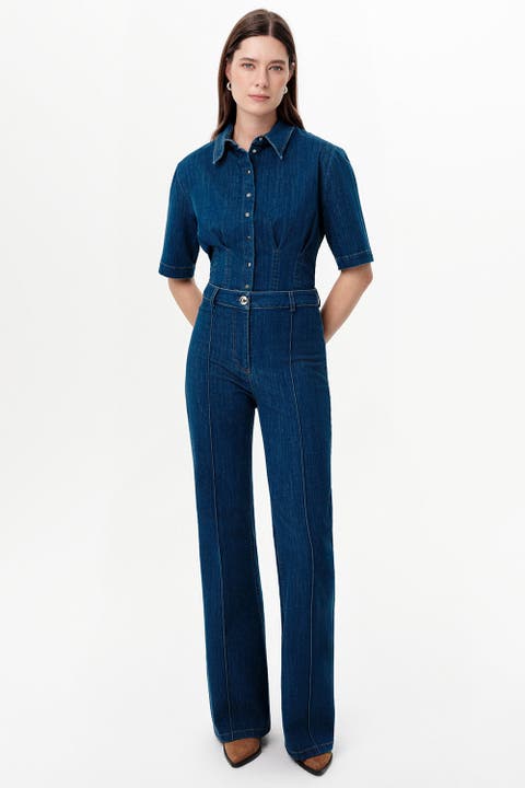 High Waisted Slim Fit Flare Leg Jeans
